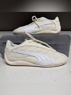 Puma Off-White Mesh and White Leather Low-Top Sneaker